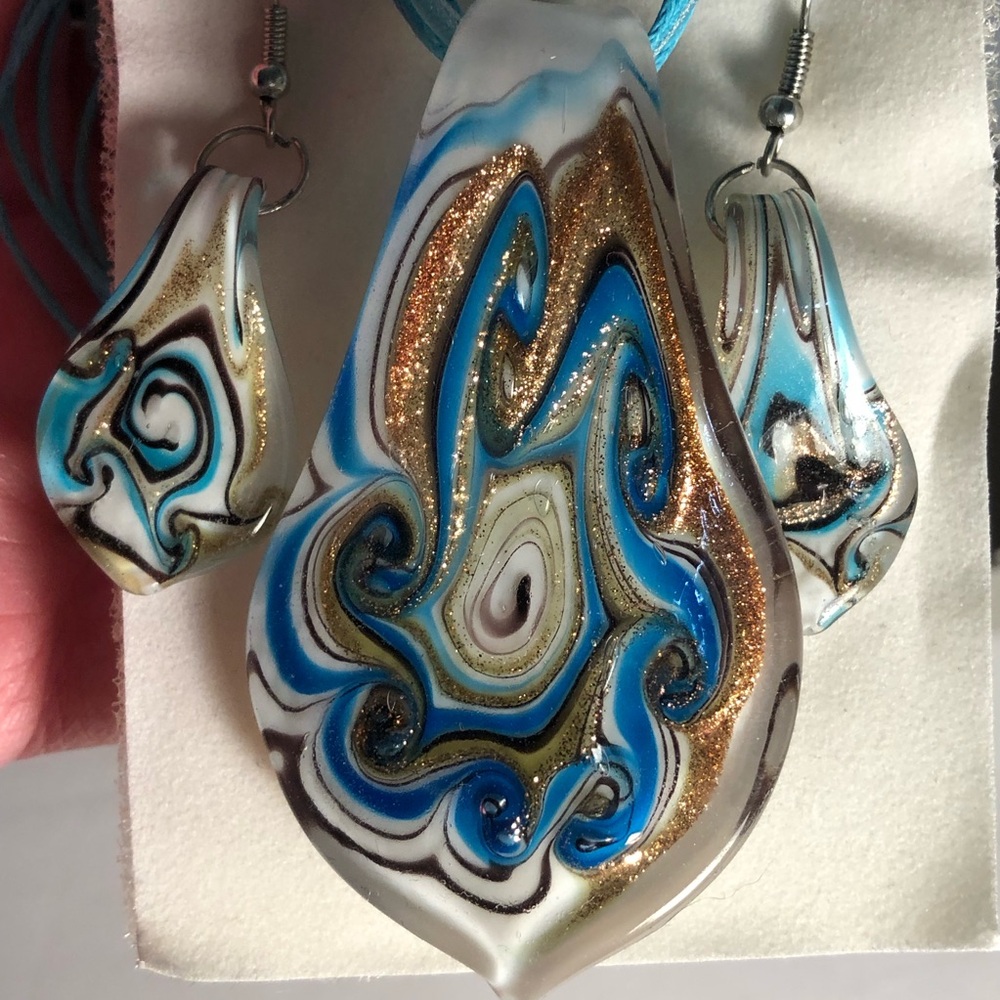 Handmade Glass Earrings and Necklace